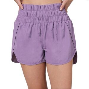 Zenana Women's Windbreaker Smocked Waistband Running Active Gym Shorts